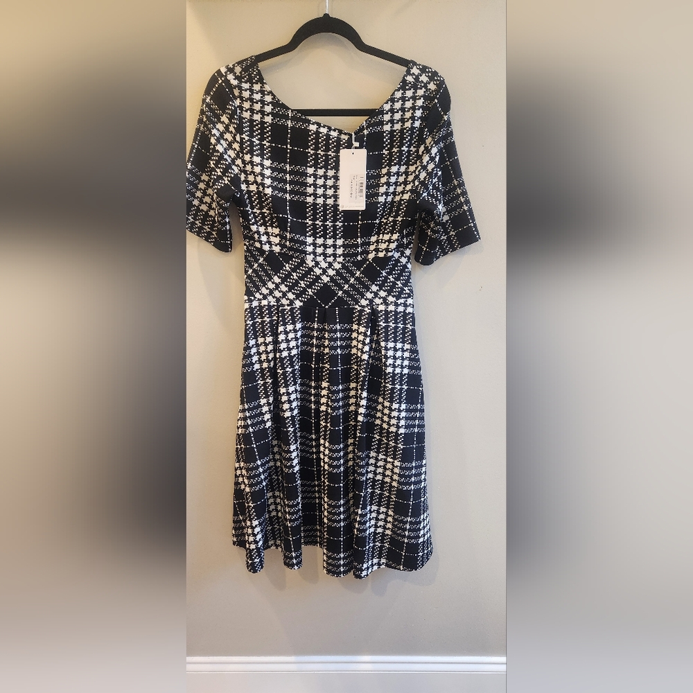 Oklich medium women's 1950 retro black plaid dress with pocket